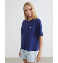 LCW DREAM Mavi Kalp Nakışlı Kadın Şortlu Pijama Takımı