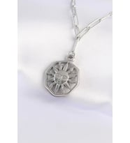 pilelistore 316L Çelik Zincir Gümüş Renk Güneş Kolye - TJ-BKO8645