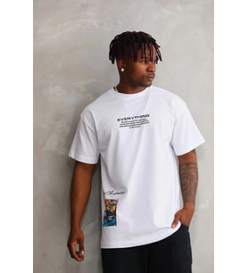 Erkek Bisiklet Yaka Baskılı Oversize T-Shirt - Beyaz