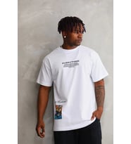Erkek Bisiklet Yaka Baskılı Oversize T-Shirt - Beyaz