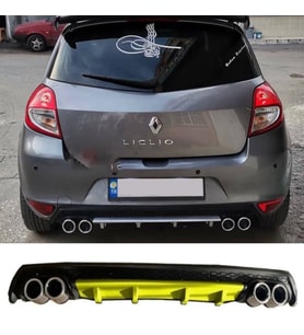 Renault Clio 3 HB Sarı Difüzör Çiftli Yuvarlak Egzoz Görünümlü D Tip Difizör