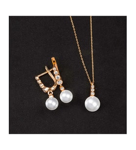 925 Ayar Tria Modeli Küre Gümüş İnci Set (Rose)