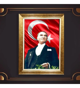 Altın Varaklı Çerçeveli Paspartulu Atatürk Tablo nl02A351 (Gold)