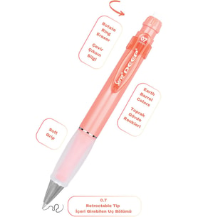 Deep Versatil Kalem 07Mm- Toprak Tonları - Yedekli Set (Grip Ve Silgi) Mercan