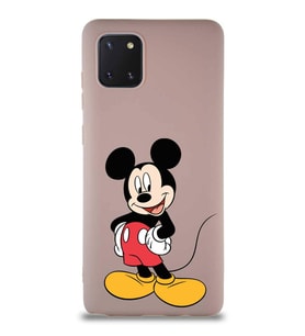 Samsung Galaxy A81 Soft Premier Kapak Mickey Mouse-E Tasarımlı Silikon Kılıf - Pudra (Şeffaf)