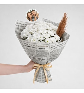 Kişiye Özel Fotoğraf Pankartlı Bukette Papatyalar