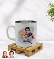 BK Gift Kişiye Özel Sevgililer Karikatürlü İçi Siyah Renkli Kupa Bardak Model 92