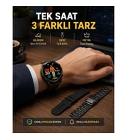 Mey İthalat® AMOLED Ekranlı Akıllı Saat – 3 Kordon Seçenekli, Suya Dayanıklı, Kalp Atış ve Uyku Taki