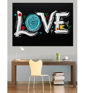 Love Yazısı Kalp Çizim Dekoratif Kanvas - Mdf Ahşap Tablo