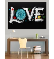 Love Yazısı Kalp Çizim Dekoratif Kanvas - Mdf Ahşap Tablo