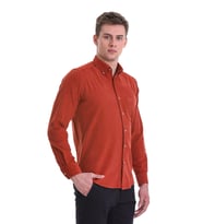 Hatemoğlu Kiremit Slim Fit Düz %100 Pamuklu Düğmeli Yaka Uzun Kollu Klasik Gömlek