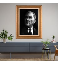 Altın Paspartulu Atatürk  Çerçeveli Tablo C234 (Gold)