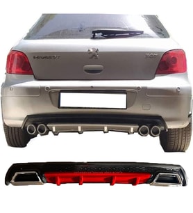 Peugeot 307 Kırmızı Difüzör Çiftli Kare Egzoz Görünümlü D Tip Difizör