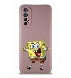 Realme 7 Soft Premier Kapak Sünger Bob Tasarımlı Silikon Kılıf - Pudra (Şeffaf)
