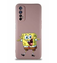 Realme 7 Soft Premier Kapak Sünger Bob Tasarımlı Silikon Kılıf - Pudra (Şeffaf)