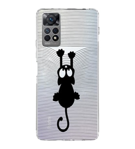 Xiaomi Redmi Note 11 Uyumlu Kamera korumalı Kapak Çizgi Kedi (Siyah) Tasarımlı  Şeffaf Kılıf