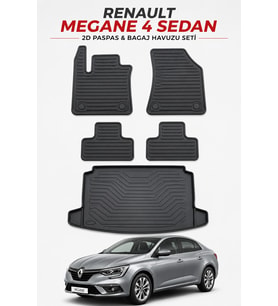 Renault Megane 4 Sedan 2D Oto Paspas ve Bagaj Havuzu Seti Araca Özel Kauçuk Kaymaz Siyah