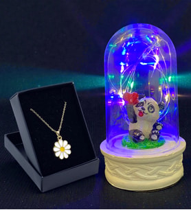Renkli Led Işıklı Tasarım Fanus ve Tasarım Kolye Hediye Seti (Model 6)