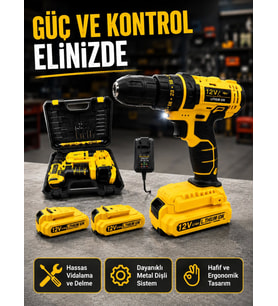 12V Akülü Matkap 20-30 Nm Tork, Çift Hız Ayarı ve LED Işık