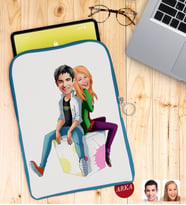 BK Gift Kişiye Özel Sevgililer Karikatürlü Taşınabilir Koruyucu Tablet Kılıfı & Organizer Çanta - Mavi-35