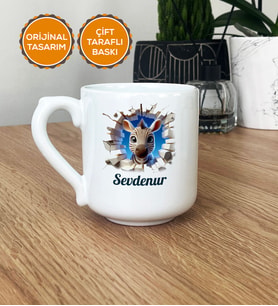3D Efektli Zebra Hediye Kupa Bardak Oval İsimli İsim Yazılı (Beyaz)