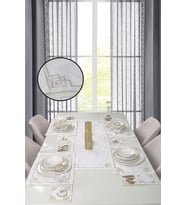 Sarmal Desen Krem Gold 8 Kişilik 25 Parça Nakışlı Linen Keten Amerikan Servis Runner Yemek Takımı