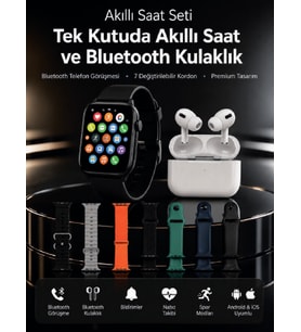 7 Kordonlu Akıllı Saat ve Bluetooth Kulaklık Seti Nabız Takibi, Bildirimler ve Spor Modları
