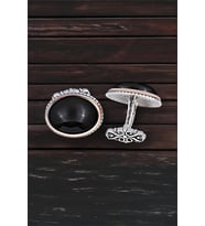 Gümüş Siyah Onix Taşlı Oval Kol Düğmesi