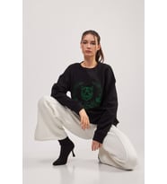 Nare Giyim Ayı Nakışlı Koyu Lacivert Kadın Sweatshirt (Siyah)