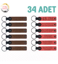 A Kahve & Nar Çiçeği, Aile Yemeğine Özel Sürpriz Hediye, 34’lü Set, Kişisel Mesajlı Deri Anahtarlık