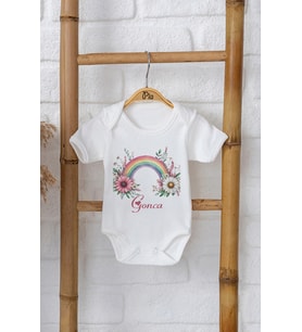 Pia Baby Premium %100 Pamuk İsme Özel Organik Baskılı Çıtçıtlı Bebek Body Zıbın Modelleri 5054-16 (Ekru)