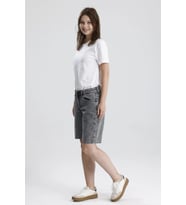 #BermudaŞort %100 Pamuk Açık Gri Denim Boyfriend Fit Formu Maggie65 Rahat Kadın Bermuda Şort