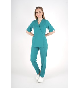 Ameliyat Yeşili Elegant Model Cerrahi Üniforma Belden Bağlamalı Scrubs Takım