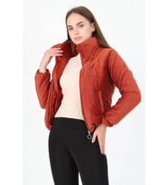 Neşeli Butik Kadın Yüksek Yaka Fermuar Detaylı Cepli Kışlık Kadife Mont NB7154