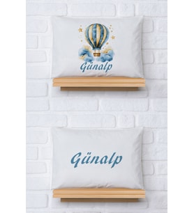 Pia Baby Premium %100 Pamuk İkili İsim Yazılı Erkek Bebek Yastık Kılıfı – 35x45 cm Organik Baskı 5058-13 (Ekru)