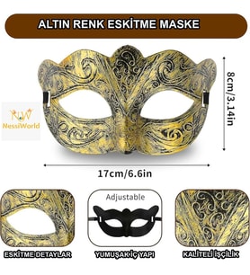Altın Renk Eskitme Maskeli Balo Maskesi – Venedik Tarzı Parti Maskesi