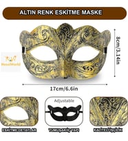 Altın Renk Eskitme Maskeli Balo Maskesi – Venedik Tarzı Parti Maskesi