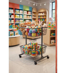 60x60 cm Çift Katlı Tekerlekli Tel Havuz Sepet – Market Mağaza Promosyon ve Aksiyon Sepeti