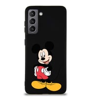 Samsung Galaxy S21 Soft Premier Kapak Mickey Mouse-E Tasarımlı Silikon Kılıf - Siyah (Şeffaf)