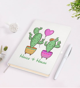 BK Gift Kişiye Özel İsimli Kaktüs Tasarımlı Beyaz Defter ve Kalem Seti-12