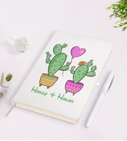 BK Gift Kişiye Özel İsimli Kaktüs Tasarımlı Beyaz Defter ve Kalem Seti-12
