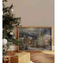 Çerçevesiz Poster Noel Köyü (Çok Renkli)