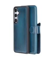 Bouletta Samsung Galaxy S25 Plus uyumlu, Hakiki Deri, El Yapımı, Cüzdanlı Kılıf, Gölgeli Mavi