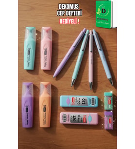 Dekomus x Mikro Pastel Touch Collection 12 Parça Kırtasiye Seti 4 Adet Fosforlu Kalem, Uçlu Kalem&2 Adet Tüp Uç, Silgi