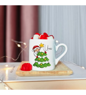 Mutlu Yıllar & Merry Christmas & Yılbaşı & Noel Baba Tasarımlı Ahşap Tabaklı Kişiye Özel Türk Kahvesi Fincanı