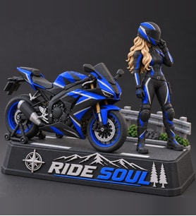 Ride Soul Kadın Motosikletçi Figürü Mavi Siyah Diorama 3D Baskı Motor Hediyesi