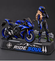 Ride Soul Kadın Motosikletçi Figürü Mavi Siyah Diorama 3D Baskı Motor Hediyesi
