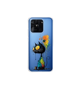 Redmi 10C ile Uyumlu Splash Kedi Tasarımlı Şeffaf Silikon Kılıf