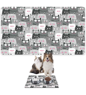 Mama ve Su Evcil Hayvan Beslenme Matı, Kolay Temizlenen Emici Su Geçirmez Kumaş, Küçük Orta Boy ve Büyük Kedi ve Köpekler için Dayanıklı Köpek Kedi Paspas (40x60, Gri Kediler)