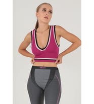 DoReMi Seamless Crop Renk Bloklu Spor Bluz (Fuşya)